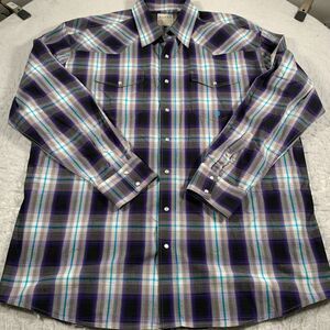 Roper Shirt Mens 2XL Black Purple Plaid Pearl Snap Western‎ Cotton